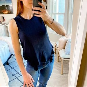 NEW BCBG Asymmetrical Ruffle Ribbed Knit Tank Top Navy XS